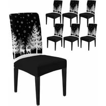 Chair Covers for Dining Room Set of 6,Christmas Reindeer Tree Silhouette Stretch Seat Protector Removable Washable Chairs Slipcovers for Kitchen Banquet Wedding Hotel,White Snowflake on Black