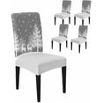 thumbnail image 1 of Chair Covers for Dining Room Set of 6,Christmas Reindeer Tree Silhouette Stretch Seat Protector Removable Washable Chairs Slipcovers for Kitchen Banquet Wedding Hotel,White Snowflake on Black, 1 of 6