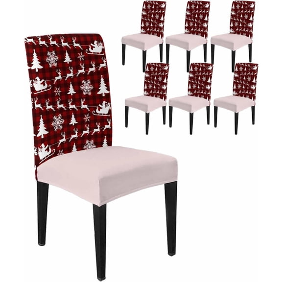 Chair Covers for Dining Room Set of 6,Christmas Santa Claus Elk Stretch Seat Protector Removable Washable Chairs Slipcovers for Kitchen Banquet Wedding Hotel,Red Black Buffalo Plaid