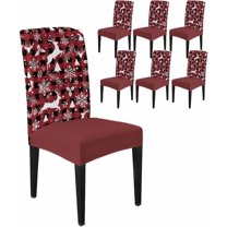 Chair Covers for Dining Room Set of 6,Christmas Winter Snowflakes Reindeer Stretch Seat Protector Removable Washable Chairs Slipcovers for Kitchen Banquet Wedding Hotel,Red Black Buffalo Plaid