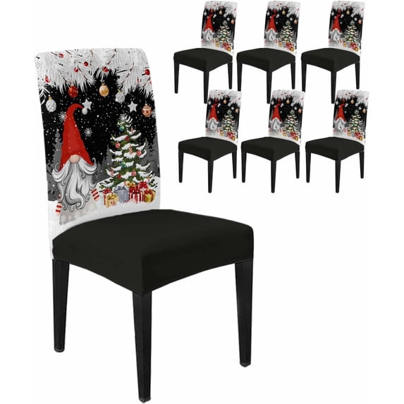 Chair Covers for Dining Room Set of 6,Gnome Pine Tree Xmas Ball on Gray Stretch Seat Protector Removable Washable Chairs Slipcovers for Kitchen Banquet Wedding Hotel,Winter Fir Leaves Snowflake