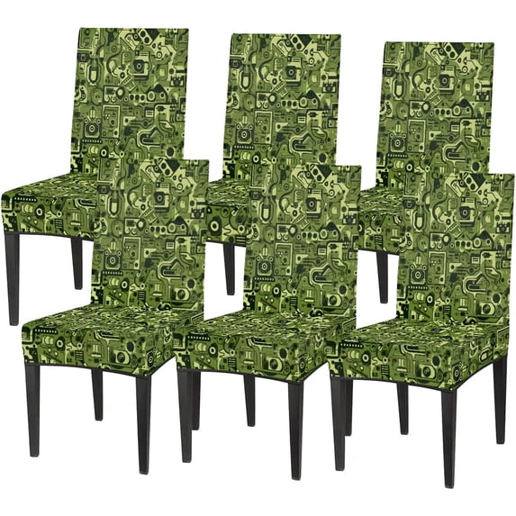 Chair Covers for Dining Room Set of 6, Green Abstract Geometric Washable Spandex Parsons Slipcovers, Removable Kitchen Chair Cover, Stretch Seat Protector for Home Party Hotel