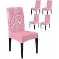 thumbnail image 1 of Chair Covers for Dining Room Set of 6,Let Snow Words on Blue Background Stretch Seat Protector Removable Washable Chairs Slipcovers for Kitchen Banquet Wedding Hotel,Winter Snowflakes, 1 of 6