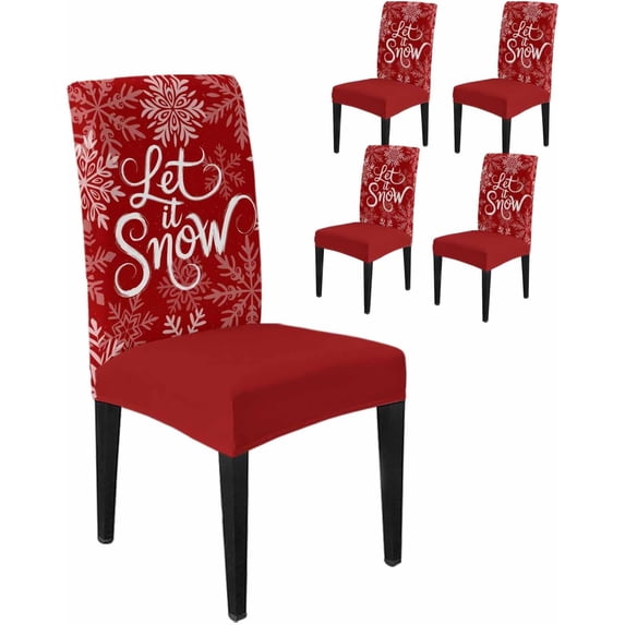 Chair Covers for Dining Room Set of 6,Let Snow Words on Blue Background Stretch Seat Protector Removable Washable Chairs Slipcovers for Kitchen Banquet Wedding Hotel,Winter Snowflakes