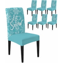 Chair Covers for Dining Room Set of 6,Let Snow Words on Blue Background Stretch Seat Protector Removable Washable Chairs Slipcovers for Kitchen Banquet Wedding Hotel,Winter Snowflakes