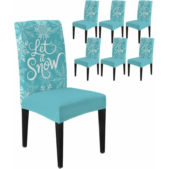 Chair Covers for Dining Room Set of 6,Let Snow Words on Blue Background Stretch Seat Protector Removable Washable Chairs Slipcovers for Kitchen Banquet Wedding Hotel,Winter Snowflakes