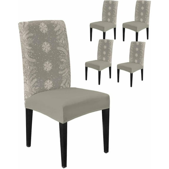 Chair Covers for Dining Room Set of 6,Merry Christmas Snowflake Texture Stretch Seat Protector Removable Washable Chairs Slipcovers for Kitchen Banquet Wedding Hotel,White Leaves Pine Cone on Red