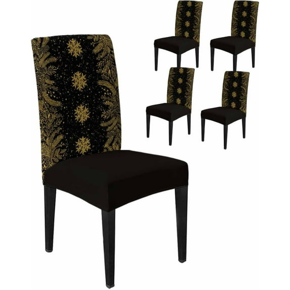 Chair Covers for Dining Room Set of 6,Merry Christmas Snowflake Texture Stretch Seat Protector Removable Washable Chairs Slipcovers for Kitchen Banquet Wedding Hotel,White Leaves Pine Cone on Red