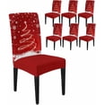 thumbnail image 1 of Chair Covers for Dining Room Set of 6,Merry Christmas Tree Snowflakes Red Stretch Seat Protector Removable Washable Chairs Slipcovers for Kitchen Banquet Wedding Hotel,Xmas Trees Bell, 1 of 6