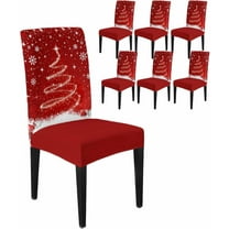 Chair Covers for Dining Room Set of 6,Merry Christmas Tree Snowflakes Red Stretch Seat Protector Removable Washable Chairs Slipcovers for Kitchen Banquet Wedding Hotel,Xmas Trees Bell
