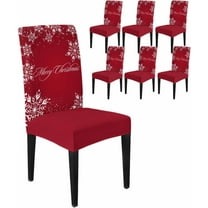 Chair Covers for Dining Room Set of 6,Merry Christmas White Snowflakes on Red Stretch Seat Protector Removable Washable Chairs Slipcovers for Kitchen Banquet Wedding Hotel,Xmas Celebration