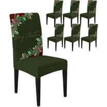 Chair Covers for Dining Room Set of 6,Merry Christmas Words on Green Stretch Seat Protector Removable Washable Chairs Slipcovers for Kitchen Banquet Wedding Hotel,Pine Cone Berry