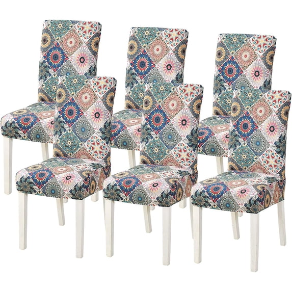 Chair Covers for Dining Room Set of 6, Printed Stretch Spandex Dining Chair Covers, Washable Removable Parsons Chair Slipcovers Protector for Dining Room, Kitchen, Hotel (6PCS, Flower)