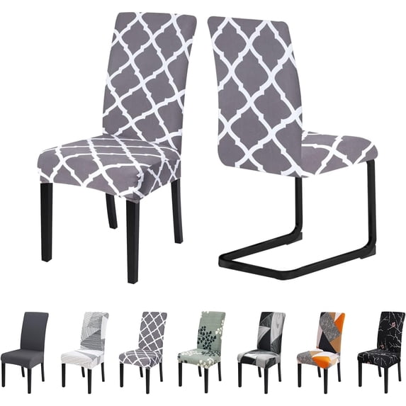 Chair Covers for Dining Room Set of 6 Stretch Dining Chair Covers Spandex Kitchen Chair Slipcovers Removable Washable Parson Chair Slipcovers(6Pcs,Gray Plaid)