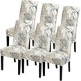 thumbnail image 1 of Chair Covers for Dining Room Set of 6, Stretch Dining Room Chair Covers, Spandex Kitchen Parsons Chair Slipcovers, Dining Chair Covers for Party Ceremony Hotel(Beige and Blue Flower), 1 of 6