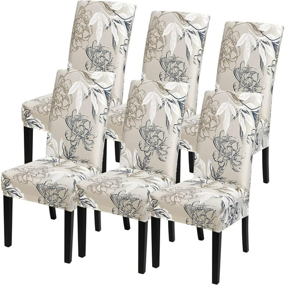 Chair Covers for Dining Room Set of 6, Stretch Dining Room Chair Covers, Spandex Kitchen Parsons Chair Slipcovers, Dining Chair Covers for Party Ceremony Hotel(Beige and Blue Flower)