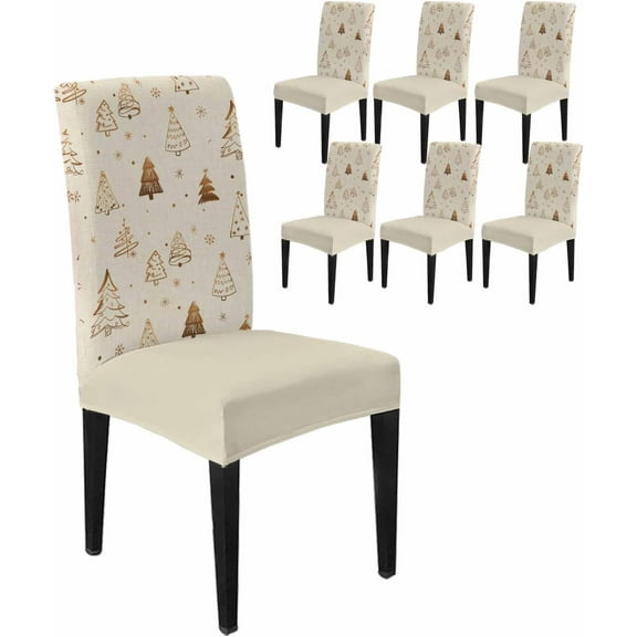Chair Covers for Dining Room Set of 6,Vintage Christmas Tree Stretch Seat Protector Removable Washable Chairs Slipcovers for Kitchen Banquet Wedding Hotel,Winter Snowflake on Linen