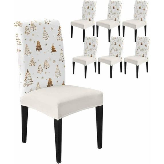 Chair Covers for Dining Room Set of 6,Vintage Christmas Tree Stretch Seat Protector Removable Washable Chairs Slipcovers for Kitchen Banquet Wedding Hotel,Winter Snowflake on Linen
