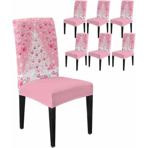 Chair Covers for Dining Room Set of 6,Watercolor White Christmas Tree Stretch Seat Protector Removable Washable Chairs Slipcovers for Kitchen Banquet Wedding Hotel,Gold Christmas Balls
