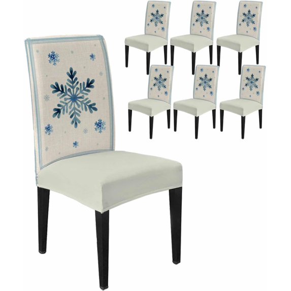 Chair Covers for Dining Room Set of 6,Watercolors Christmas Snowflakes Stretch Seat Protector Removable Washable Chairs Slipcovers for Kitchen Banquet Wedding Hotel,Stripes on Linen