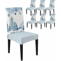 Chair Covers for Dining Room Set of 6,Winter Season Snowy Forest Stretch Seat Protector Removable Washable Chairs Slipcovers for Kitchen Banquet Wedding Hotel,Christmas Tree Elk Snowflakes