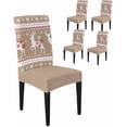 thumbnail image 1 of Chair Covers for Dining Room Set of 6,Xmas Reindeer Winter Snow Stretch Seat Protector Removable Washable Chairs Slipcovers for Kitchen Banquet Wedding Hotel,Snowflake Retro Geometric on Red, 1 of 6