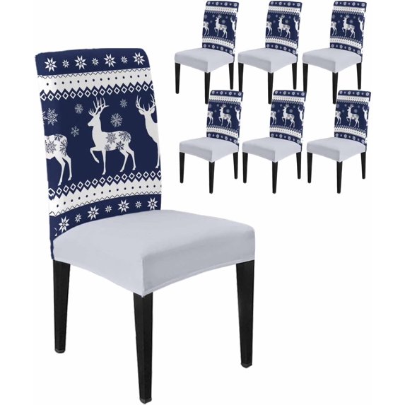 Chair Covers for Dining Room Set of 6,Xmas Reindeer Winter Snow Stretch Seat Protector Removable Washable Chairs Slipcovers for Kitchen Banquet Wedding Hotel,Snowflake Retro Geometric on Red