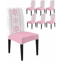 Chair Covers for Dining Room Set of 8,Christmas Pink Watercolor Snowflake Stretch Seat Protector Removable Washable Chairs Slipcovers for Kitchen Banquet Wedding Hotel,Snow Texture on White