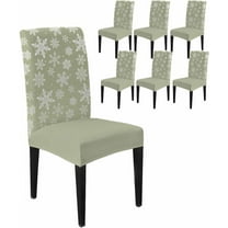 Chair Covers for Dining Room Set of 8,Christmas Snowflake Stretch Seat Protector Removable Washable Chairs Slipcovers for Kitchen Banquet Wedding Hotel,Winter Snowfall on Sage Green