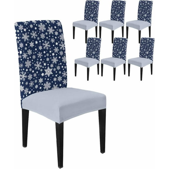 Chair Covers for Dining Room Set of 8,Snowy Snowflakes Christmas Season Stretch Seat Protector Removable Washable Chairs Slipcovers for Kitchen Banquet Wedding Hotel,Black White