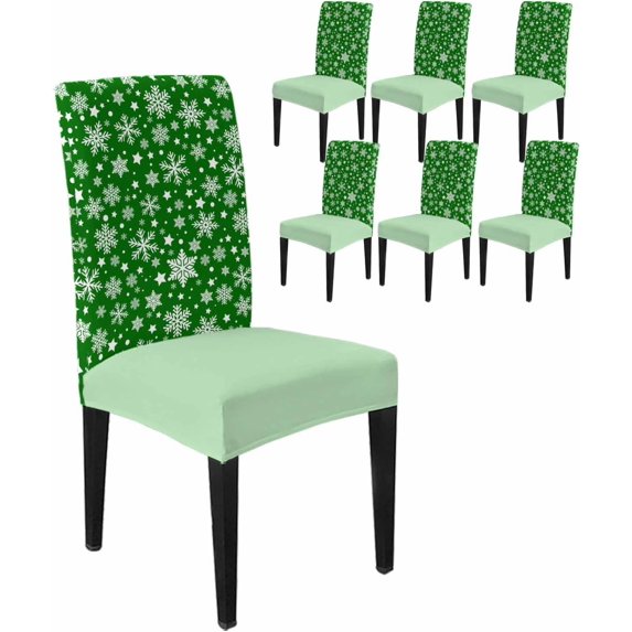Chair Covers for Dining Room Set of 8,Snowy Snowflakes Christmas Season Stretch Seat Protector Removable Washable Chairs Slipcovers for Kitchen Banquet Wedding Hotel,Black White