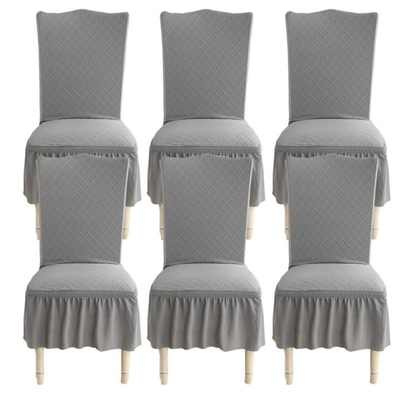 Chair Covers for Dining Room,Stretchy Chair Slipcovers with Skirt Removable Washable Anti-Dust Jacquard Parsons Chair Protector for Wedding Party Banquet Decor-6 Pcs-light grey