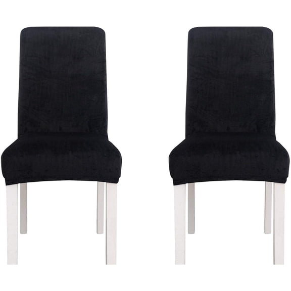 Chair Covers for Dining Room, Velvet Stretch Chair Cover Removable Universal Dining Chair Protector Washable for Hotel Dining Room Kitchen-Black-Set of 2