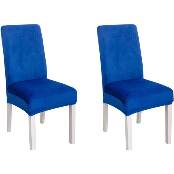 Chair Covers for Dining Room, Velvet Stretch Chair Cover Removable Universal Dining Chair Protector Washable for Hotel Dining Room Kitchen-Royal Blue-Set of 2