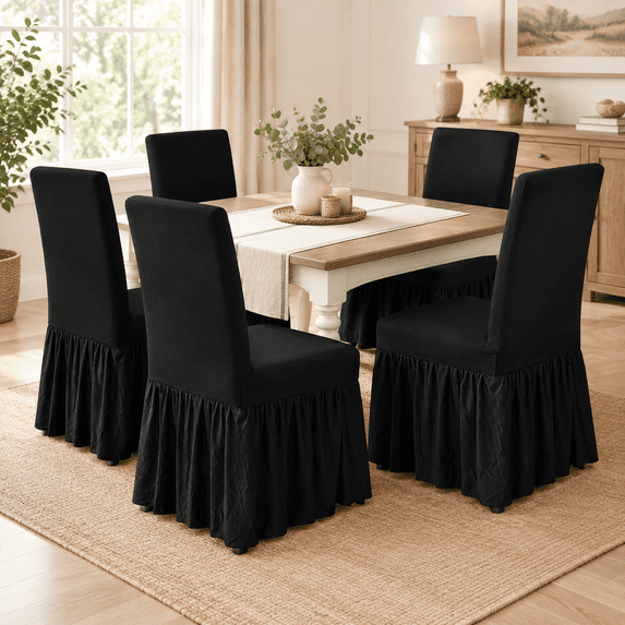 Chair Covers For Dining Room Set Of 6 Stretch Slipcovers With Skirt ...