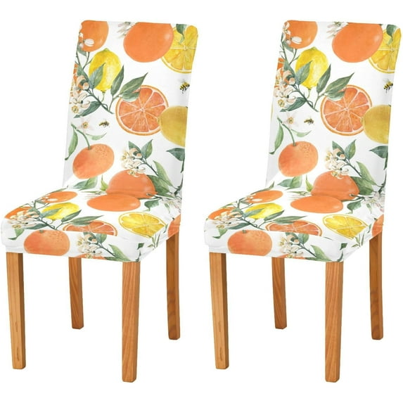 Chair Covers with Orange Printed Patterns,Easy Slip-on Stretchy Dining Room Chair Covers Set of 4,Washable Chair Covers,Great Decor for Home Party Banquet