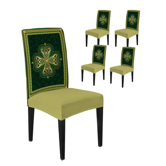 Chair Covers Set of 4, Abstract Shamrock Celtic Knot Removable Stretchable Parsons Chair Slipcovers Protector for Kitchen Dining Room, St. Patrick's Day Green Theme