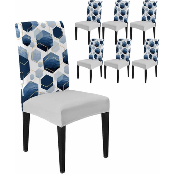 Chair Covers Set of 4, Blue Gradient Hexagon Removable Stretchable Parsons Chair Slipcovers Protector for Kitchen Dining Room Color Block Abstract Geometric Modern Art