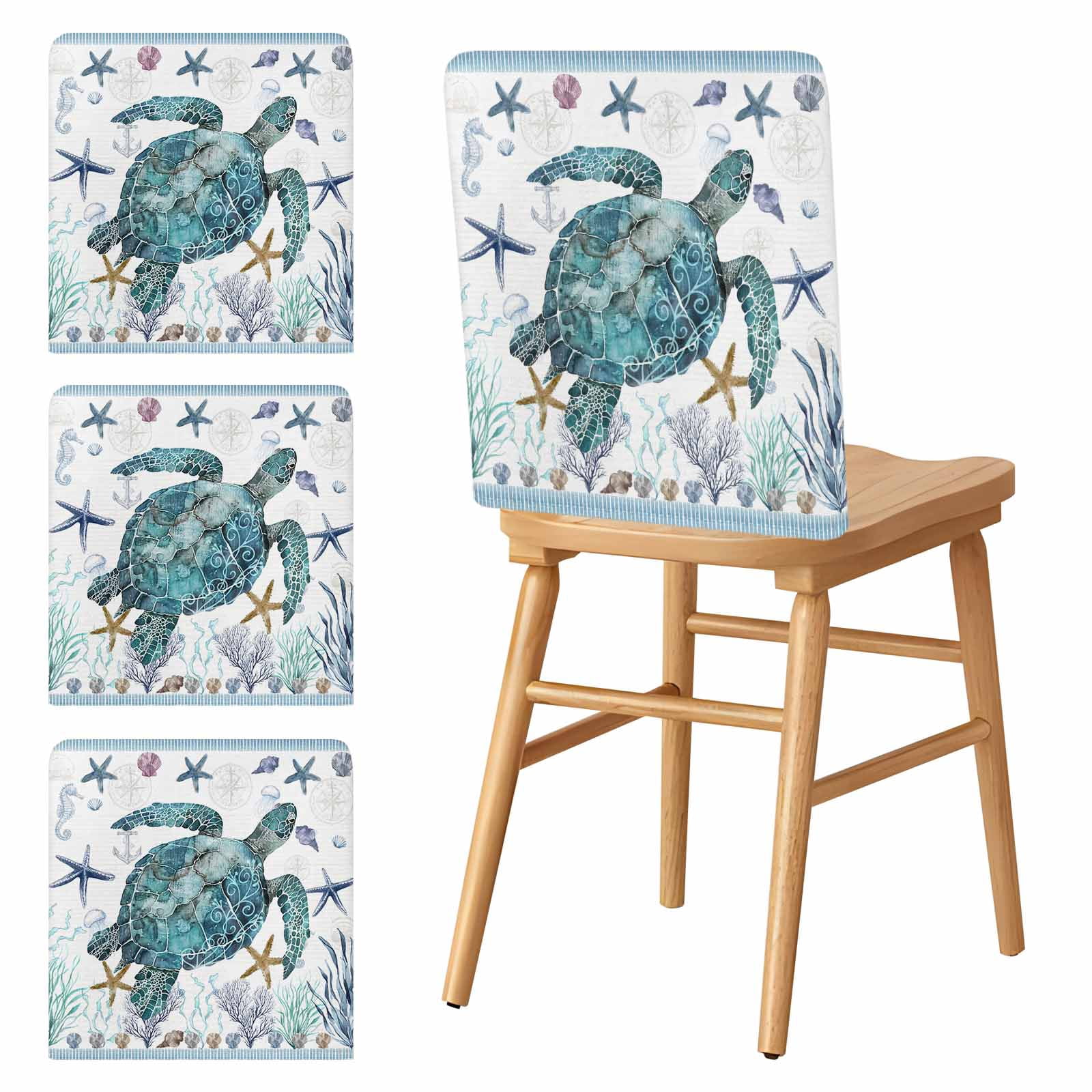 Turtle Shell Chair Chair Covers Set of 4 Blue Turtle Chair Slipcover Protector Stretch ...