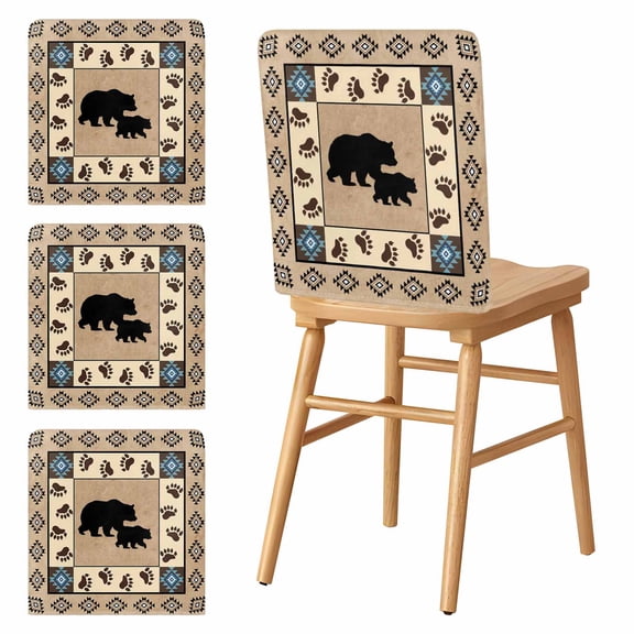 Chair Covers Set of 4 Boho Bear Chair Slipcover Protector Stretch Chair Covers Animal Paw Retro Bohemian Chair Back Covers for Dining Chairs Kitchen Dinner Home Party Decor