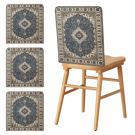 Chair Covers Set of 4 Boho Flower Chair Slipcover Protector Stretch Chair Covers Khaki Blue Bohemia Geometric Tribal Chair Back Covers for Dining Chairs Kitchen Dinner Home Party Decor