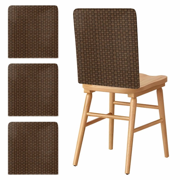 Chair Covers Set of 4 Brown Rattan Chair Slipcover Protector Stretch Chair Covers Retro Striped Lines Chair Back Covers for Dining Chairs Kitchen Dinner Home Party Decor
