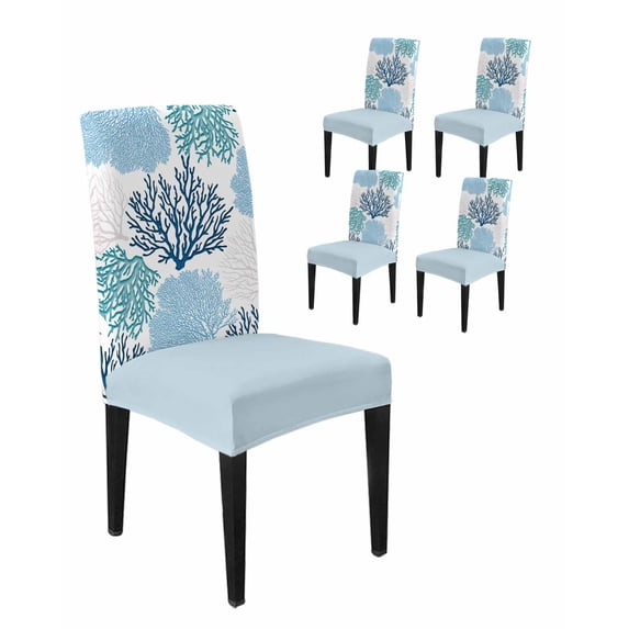 Chair Covers Set of 4, Classic Sea Blue Coral Removable Stretchable ...