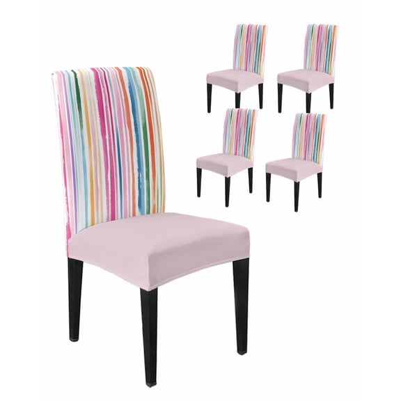 Chair Covers Set of 4, Classical Colorful Ombre Stripe Removable Stretchable Parsons Chair Slipcovers Protector for Kitchen Dining Room, Abstract Watercolor Texture