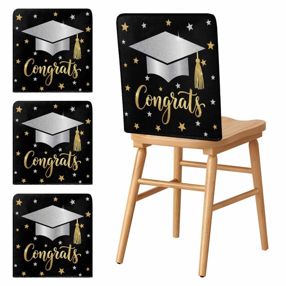 Chair Covers Set of 4 Congrats Bachelor's Hat Chair Slipcover Protector Stretch Chair Covers Stars Graduate Season Chair Back Covers for Dining Chairs Kitchen Dinner Home Party Decor