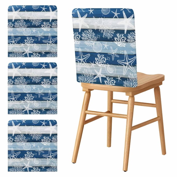 Chair Covers Set of 4 Coral Starfish Chair Slipcover Protector Stretch Chair Covers Ocean Shell Marine Life Navy Blue Wood Chair Back Covers for Dining Chairs Kitchen Dinner Home Party Decor