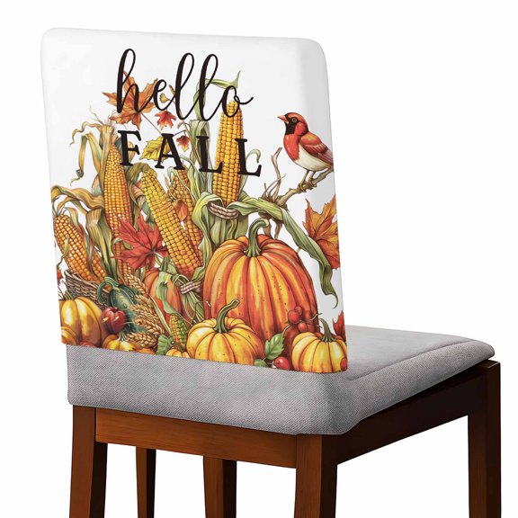 Chair Covers Set of 4 Fall Thanksgiving Orange Pumpkins Corn Wheat Chair Back Covers Stretch Removable Washable Slipcovers Seat Protector for Dining Room Kitchen Party Decor