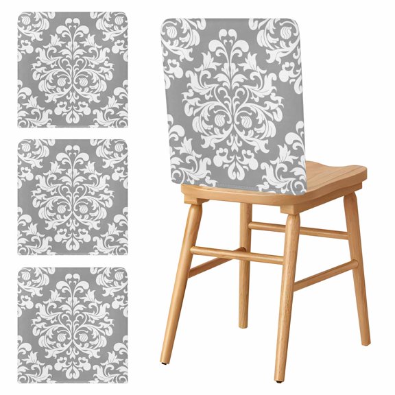 Chair Covers Set of 4 Gray Flower Chair Slipcover Protector Stretch Chair Covers Classical Luxury Abstract Art Chair Back Covers for Dining Chairs Kitchen Dinner Home Party Decor