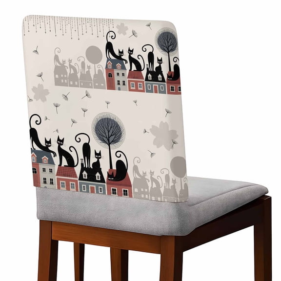 Chair Covers Set of 4 Japanese Harmony Cat Dandelion Houses Cartoon Chair Back Covers Stretch Removable Washable Slipcovers Seat Protector for Dining Room Kitchen Party Decor