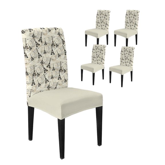 Chair Covers Set of 4, Landmark Towers Sketches Removable Stretchable Parsons Chair Slipcovers Protector for Kitchen Dining Room, Retro Beige Background